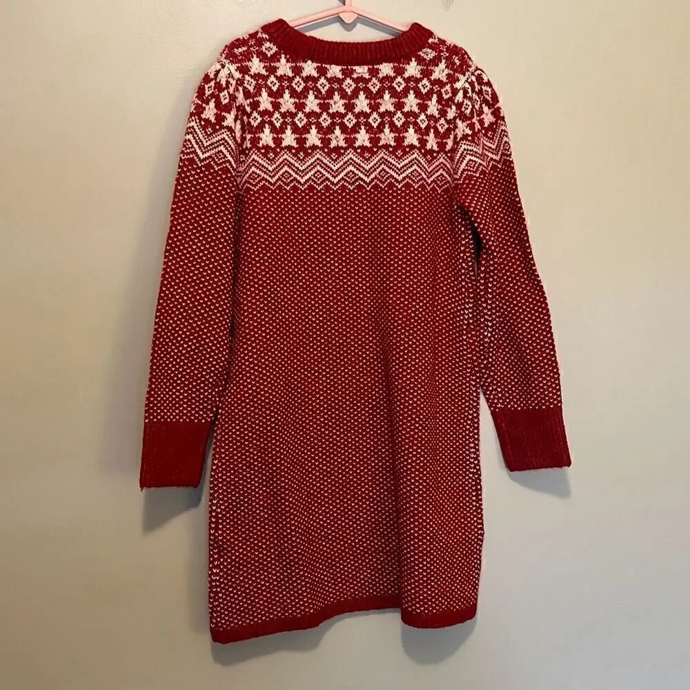 Evsie Girl’s Red Chevron Long Sleeve Crew Neck Sweater Dress Small NWT